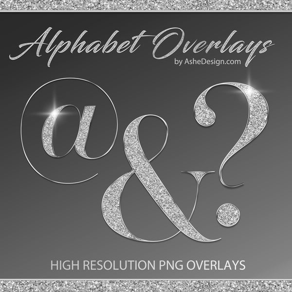 PNG Alphabet Overlays - Silver Glitter
