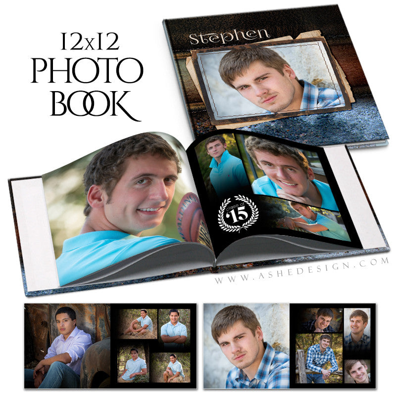 Senior Boy 12x12 Photo Book | Leather Stitched open book