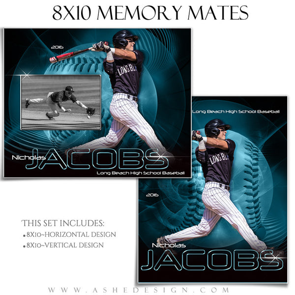 Ashe Design | 8x10 Memory Mate | Photoshop Templates | Abstract Baseball/Softball