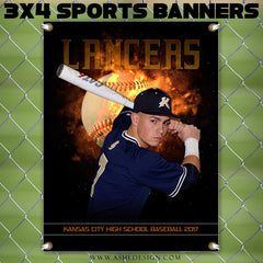 3x4 Amped Sports Banner - Backdraft Baseball Template For Photoshop