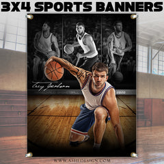 3'x4' Amped Sports Banner - Faded Triptych Basketball Template For Photoshop