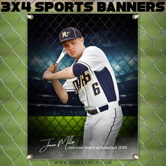 3x4 Amped Sports Banner - Fenced In Baseball Template For Photoshop