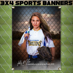 3x4 Amped Sports Banner - Fenced In Softball Template For Photoshop