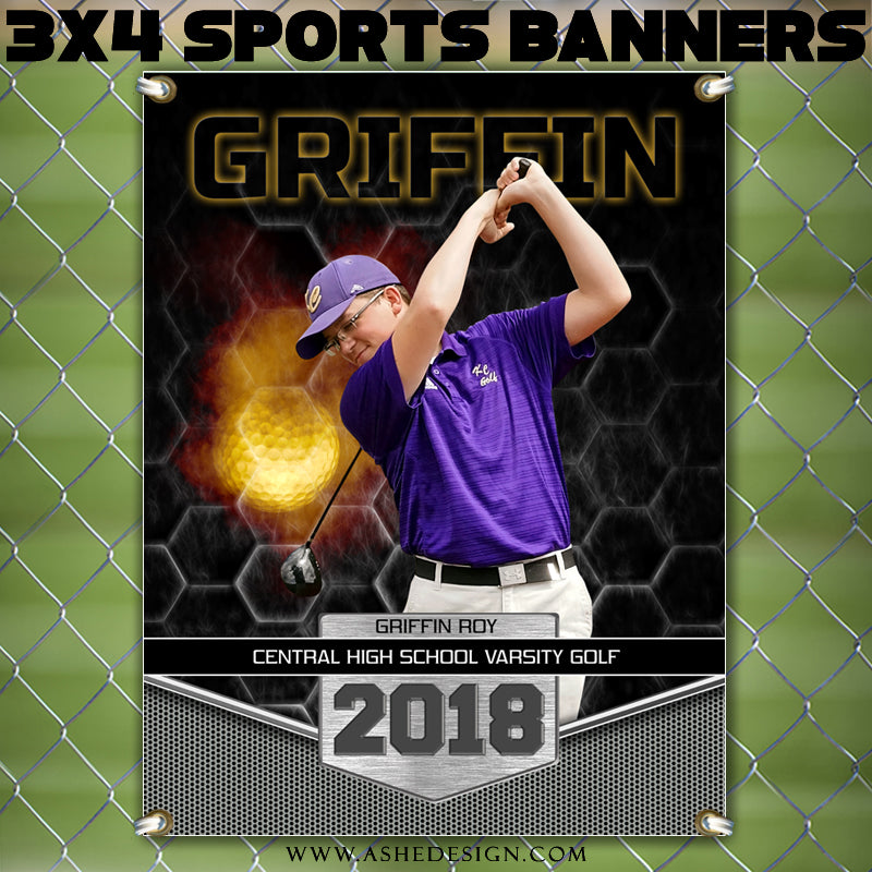  Ashe Design 3x4 Amped Sports Banner Photoshop Templates | Great Balls of Fire Golf