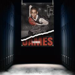 3'x4' Amped Sports Banner - Torn Paper Basketball Template For Photoshop