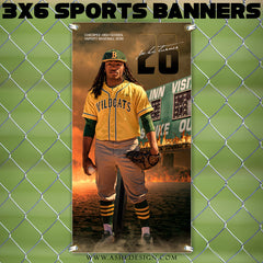 Amped Sports Banner 3x6 - Inferno Baseball Template For Photoshop