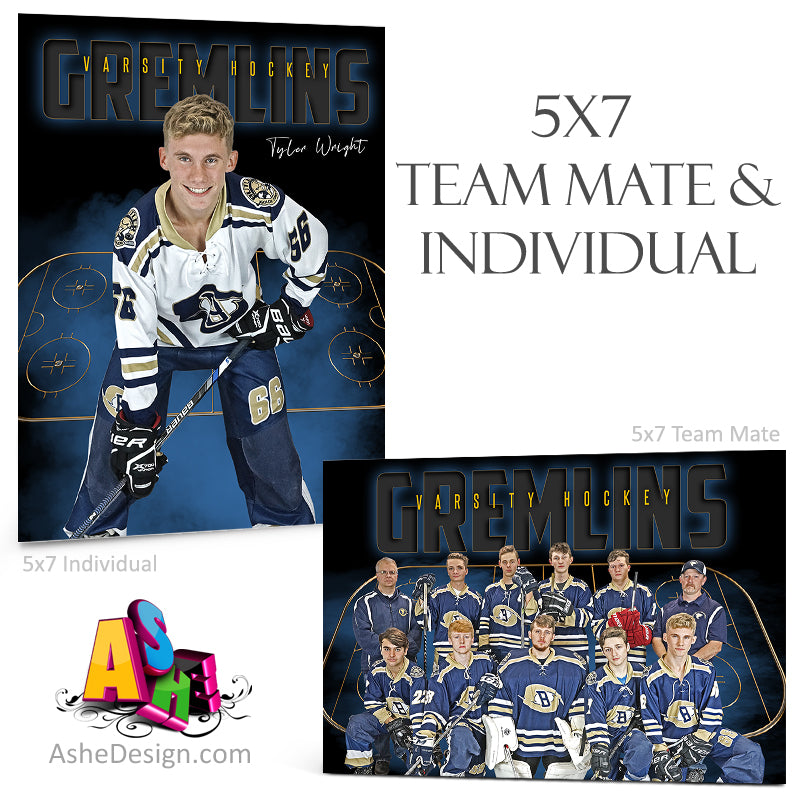 5x7 Team Mate & Individual - Gold Plated Hockey