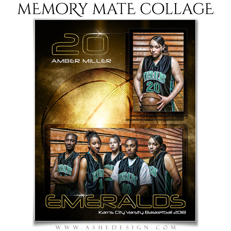 Ashe Design 8x10 Sports Memory Mates - Golden Burst Basketball VT
