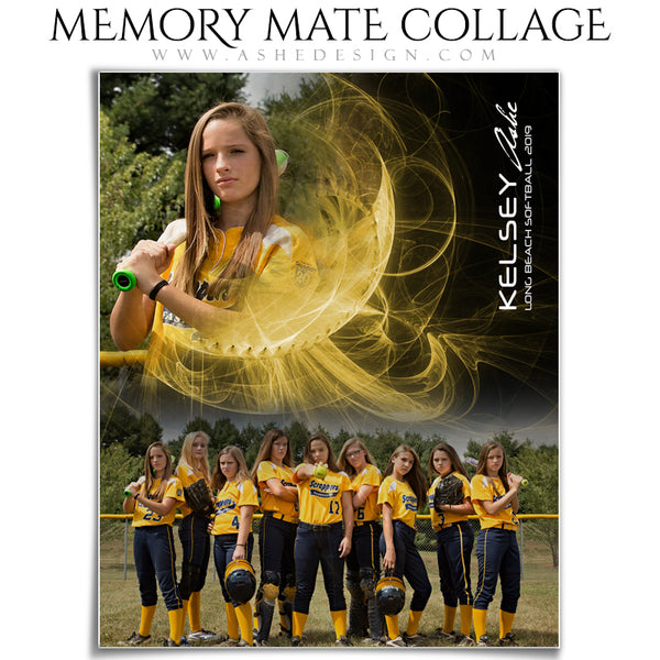 Ashe Design | Sports Memory Mates | Photoshop Templates | 8x10 | Mystic Explosion | Softball | Vertical