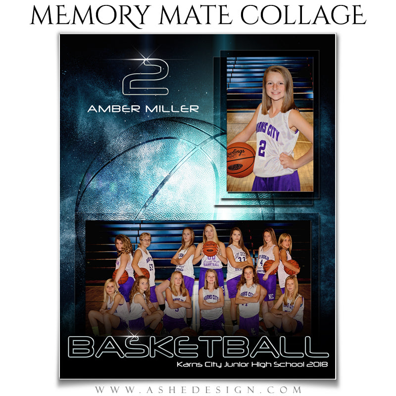 Ashe Design 8x10 Sports Memory Mates -Platinum Burst Basketball VT