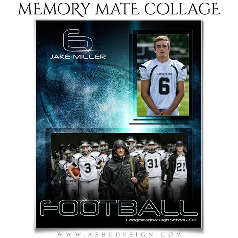 Ashe Design 8x10 Sports Memory Mate - Platinum Burst Football VT