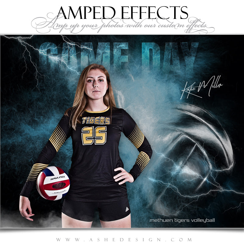 Ashe Design 16x20 Amped Effects Sports Poster - Lightning Storm Volleyball