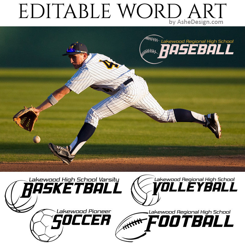 Customizable Word Art Overlays - Sports Balls