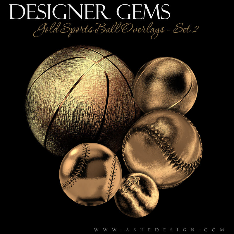 Ashe Design Designer Gems Gold Sports Balls Overlays Set 2