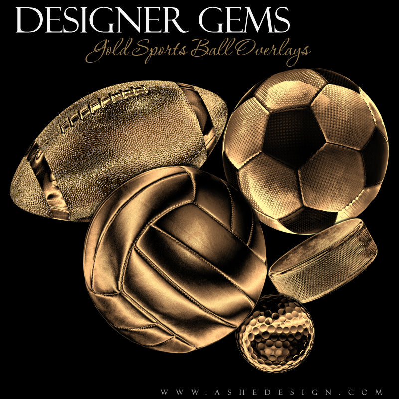 Ashe Design Designer Gems Gold Sports Balls Overlays Set 1