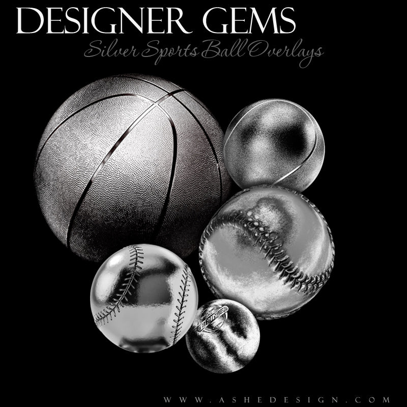 Ashe Design Designer Gems Silver Sports Balls Overlays Set 2
