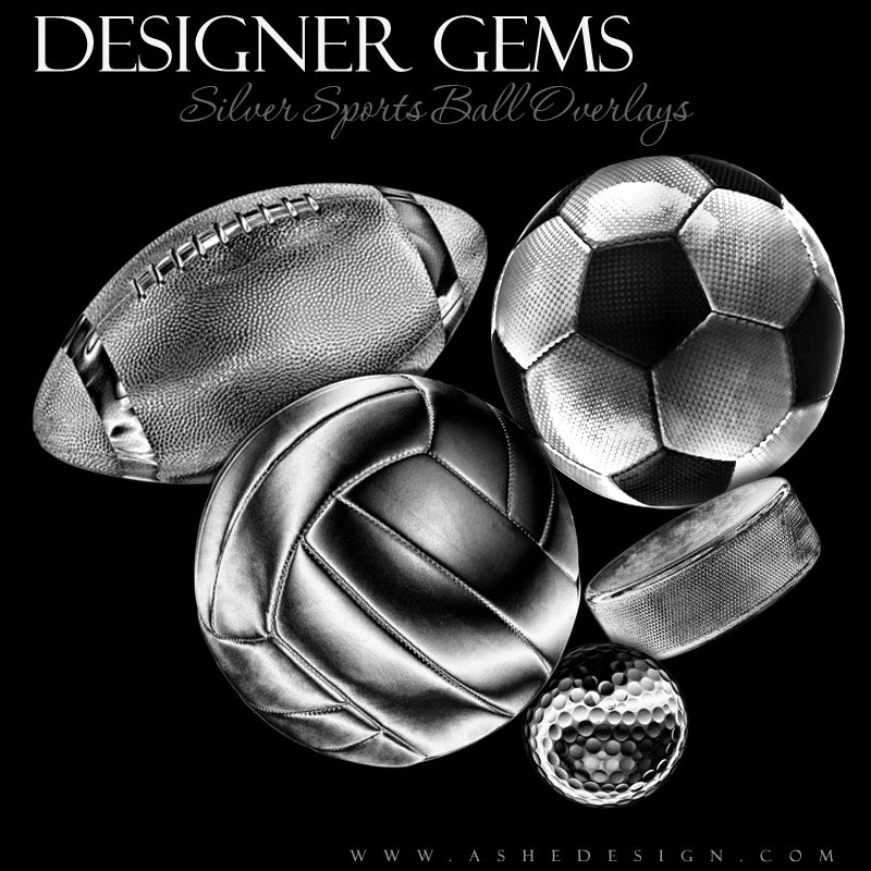 Ashe Design Designer Gems Silver Sports Balls Overlays Set 1