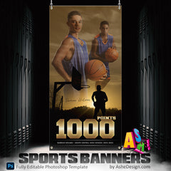 3'x6' Amped Sports Banner - Silhouette Sports 1000 Points Template For Photoshop