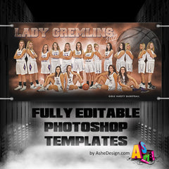 3'x6' Team Sports Banner - Electric Explosion Basketball Template For Photoshop