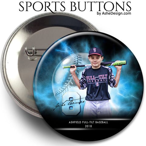 Ashe Design Sports Buttons - Electric Explosion Baseball