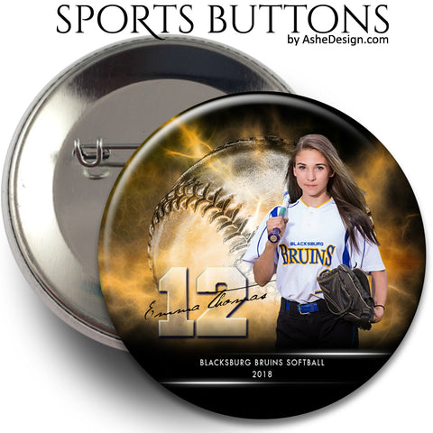 Ashe Design Sports Buttons - Electric Explosion Softball