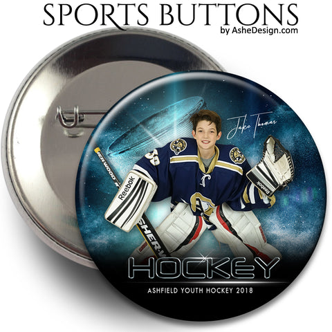 Sports Button - Platinum Burst Hockey