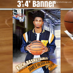 3'x4' Amped Sports Banner - Half Court Basketball Template For Photoshop
