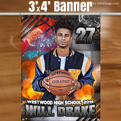 3'x4' Amped Sports Banner - Molten Basketball Template For Photoshop