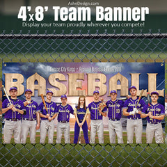 Amped Sports Team Banner 4'x8' - Play Ball - Baseball Template For Photoshop