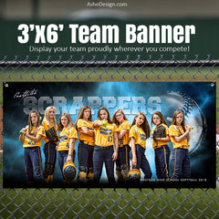 Amped Sports Banner 3'x6' - Electric Explosion Softball Template For Photoshop