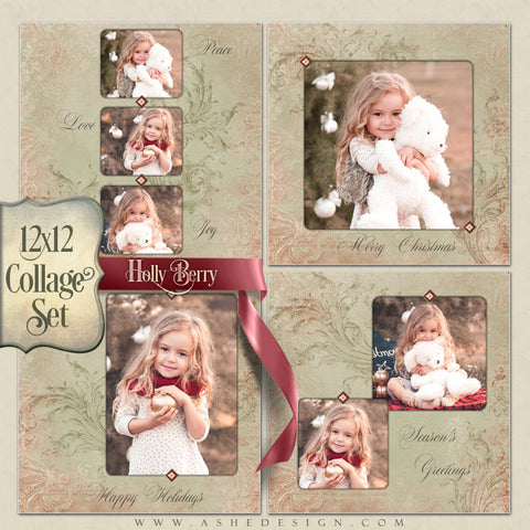 Christmas Collage Set (4) 12x12s - Holly Berry