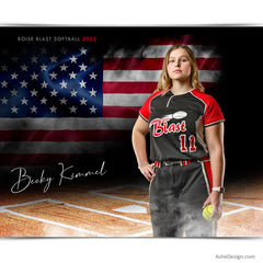 Amped Effects - American Smoke Softball Poster Template For Photoshop