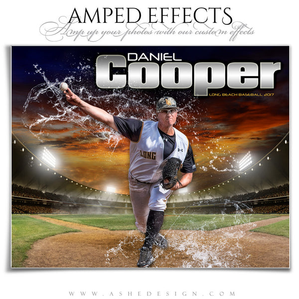 Amped Effects Splashing Through Baseball Poster Template For Photo