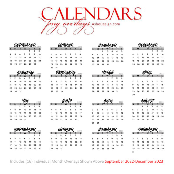 Designer Gems - 16 Month Calendar Overlays - 2022 to 2023