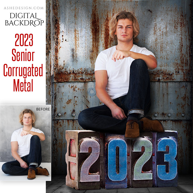 Digital Props - 16x20 Backdrops - Corrugated Metal - 2023 Senior