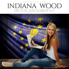 Digital Props - 16x20 Backdrops - Indiana State Flags - Wood