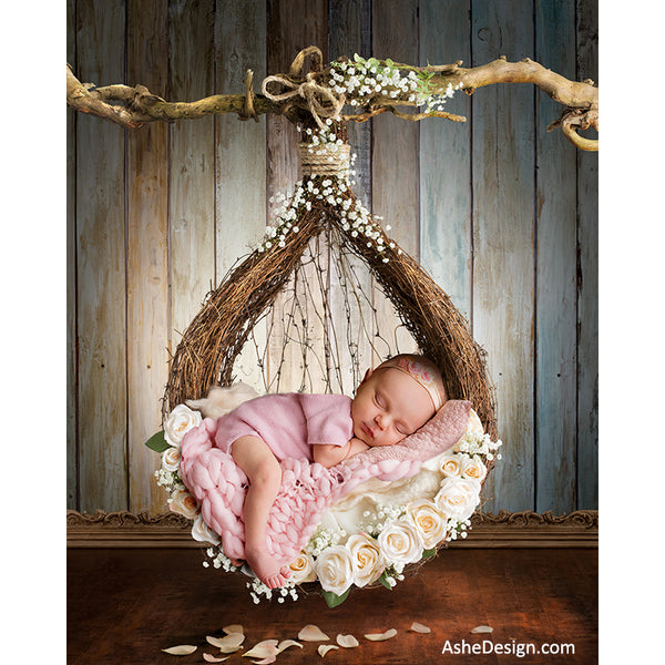 Ashe Design 16x20 Digital Backdrop Set - Newborn Hanging Nest - White Roses AFTER