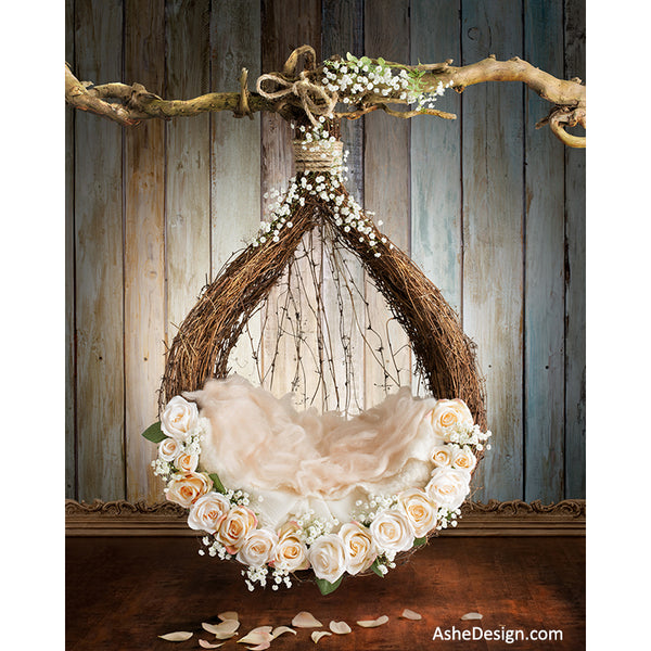 Ashe Design 16x20 Digital Backdrop Set - Newborn Hanging Nest - White Roses BEFORE