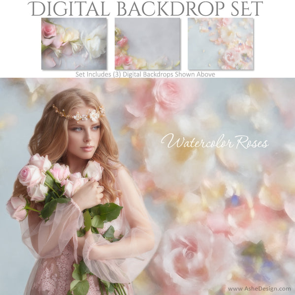Ashe Design 16x20 Digital Backdrop Set - Watercolor Roses AFTER