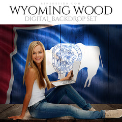 Digital Props - 16x20 Backdrops - Wyoming State Flags - Wood