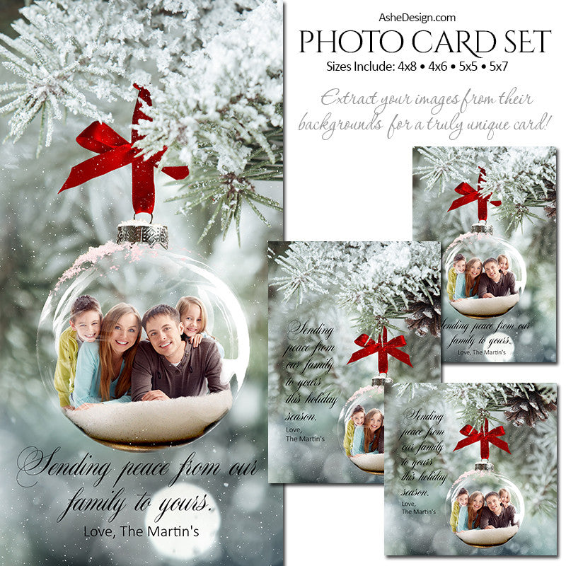 Christmas Photo Card Set - Frosted Glass Ornaments