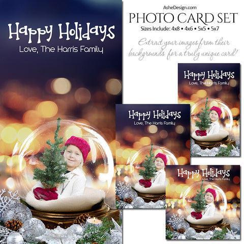 Christmas Photo Card Set - Twinkling Snow Globe