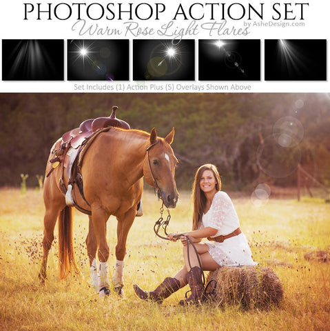 Photoshop Action - Overlays | Warm Rose Light Flares