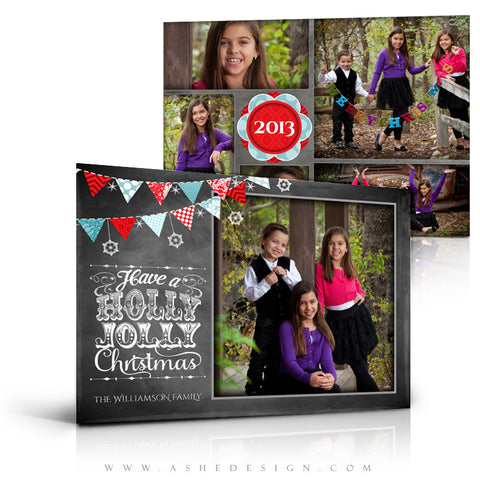 5x7 Flat Christmas Card - Chalkboard Holly Jolly Christmas