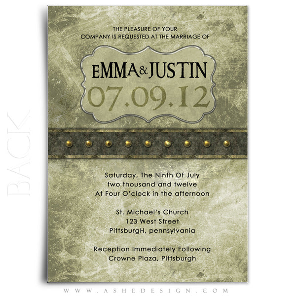 Wedding Invitation 5x7 Flat | Elegant Brushed Grunge back