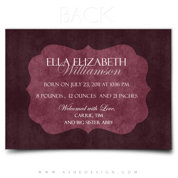 5x7 Flat Birth Announcement - Ella Elizabeth