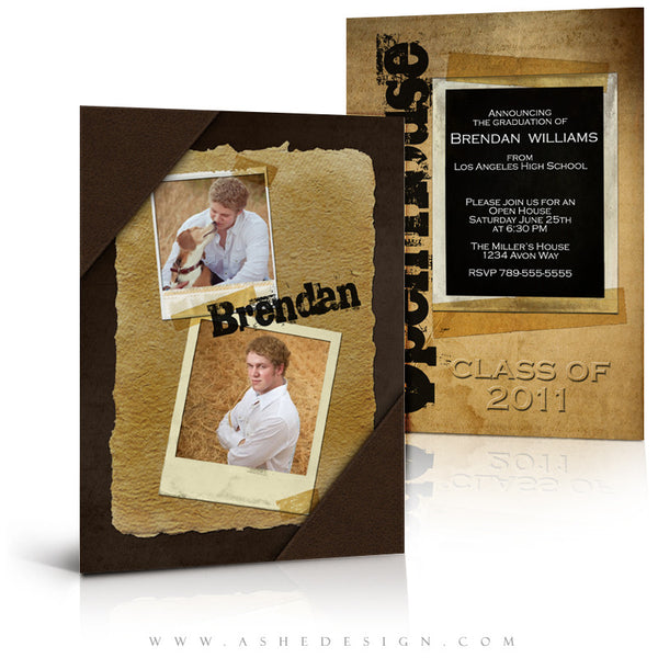 5x7 Flat Senior Boy Graduation Card - Leather Bound