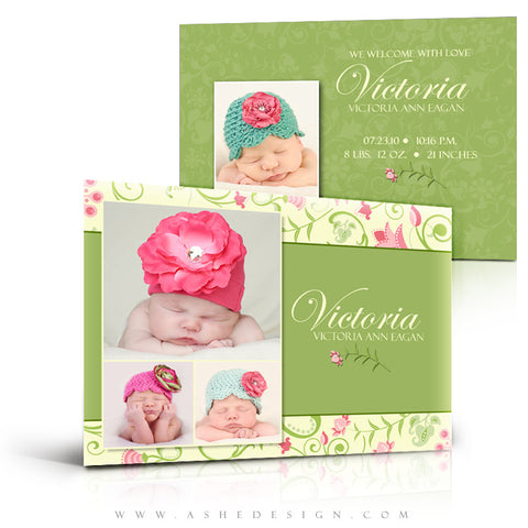 5x7 Flat Birth Announcement - Victoria