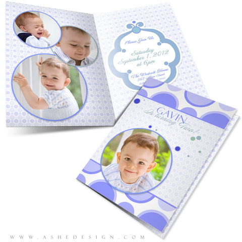 5x7 Folded Birthday Invitation - Bubble Gum Blue