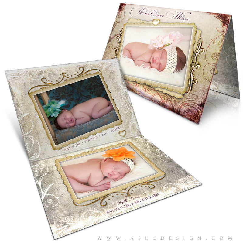 5x7 Folded Birth Announcement Card - Fleur De Lis